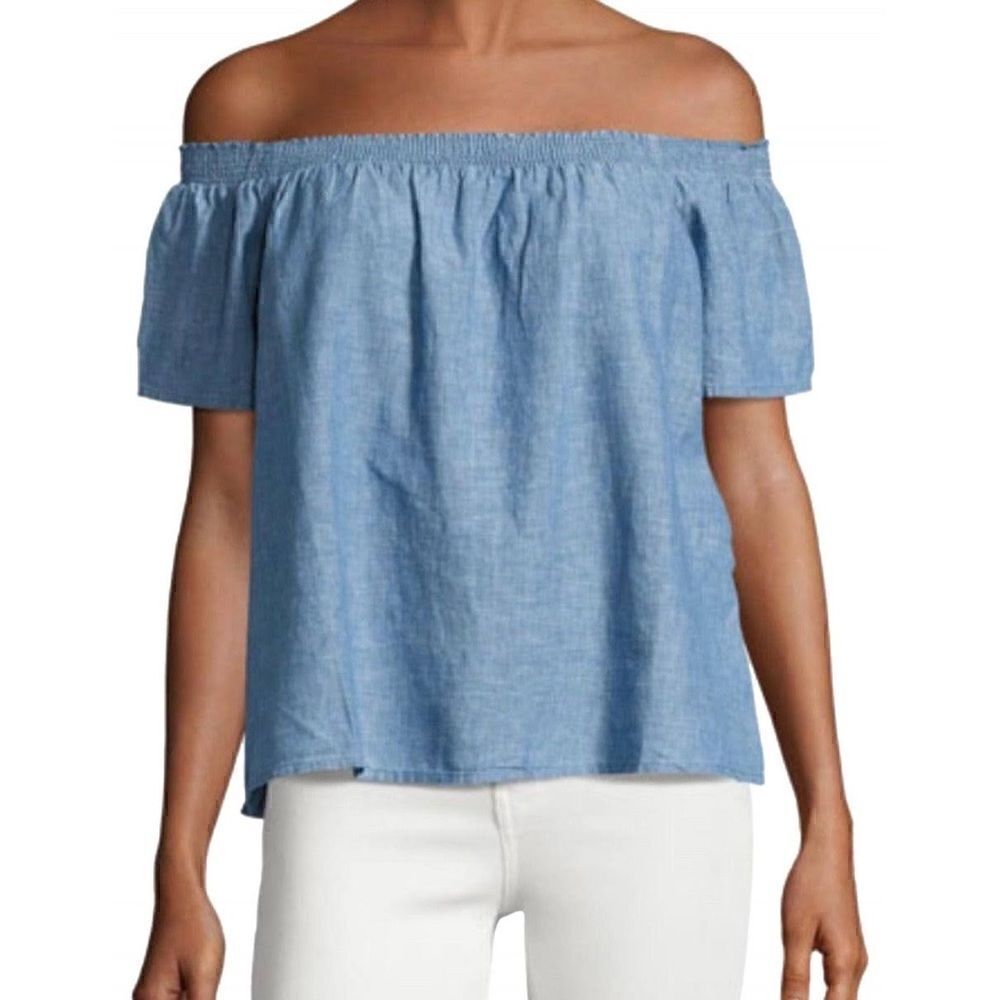 Joie Amesti Linen Off The Shoulder Chambray Blouse XS